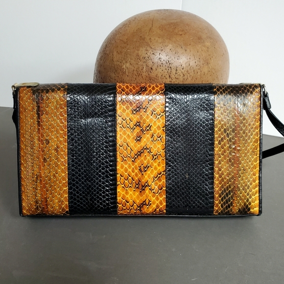 Vintage Snakeskin Colour Block Purse Bag - Picture 7 of 10